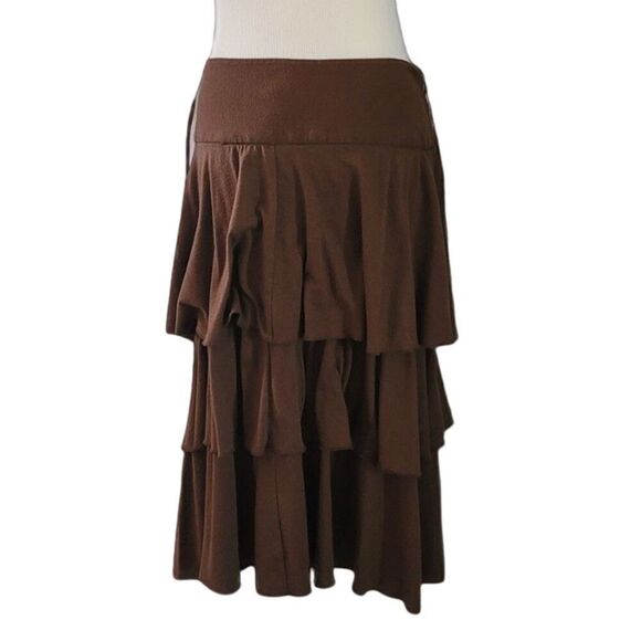 Jonathan Martin Vintage 80's Ruffle Tiered Brown Skirt Size M - Picture 3 of 8